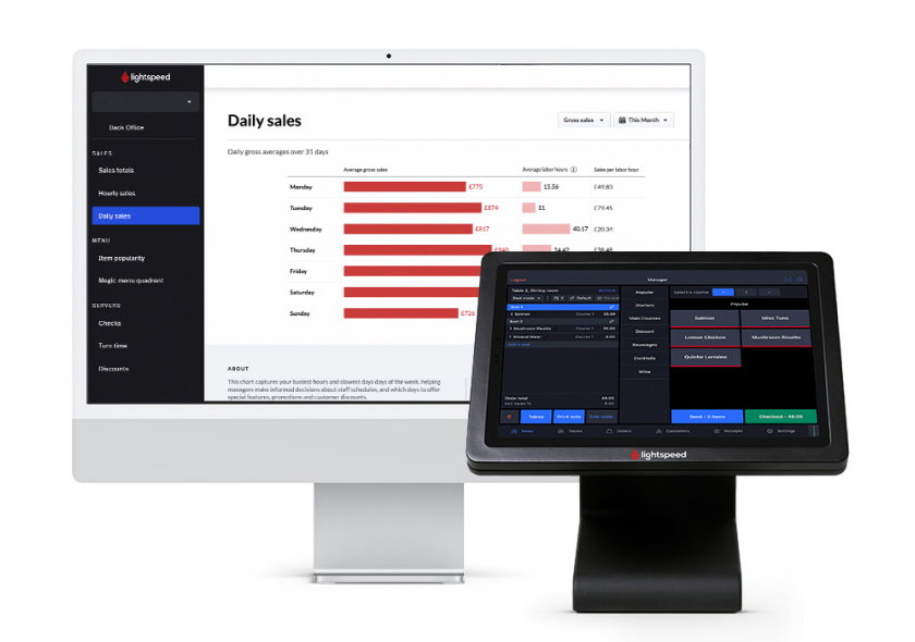 A screen and iPad displaying sales reports