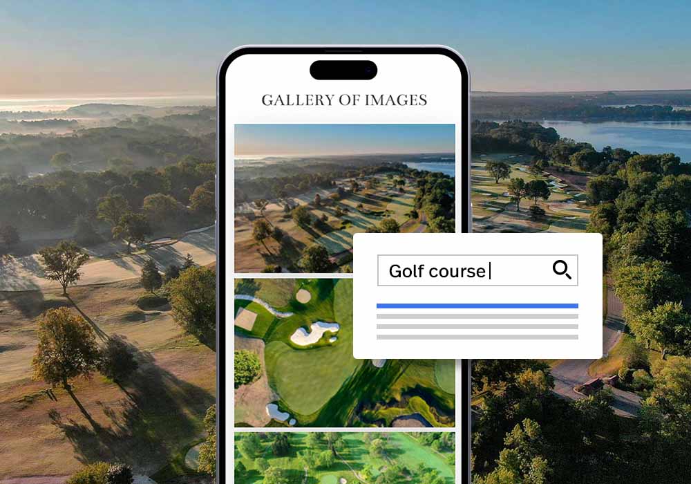 iPhone with golf interfaces, golf club in the background
